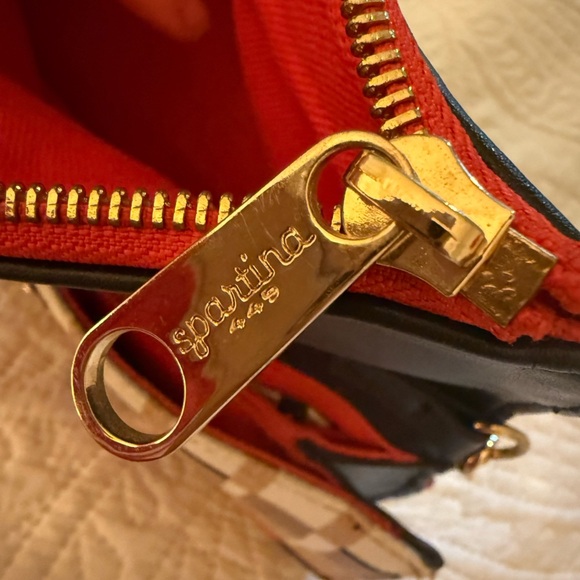 Spartina 449 Natural Linen & Leather Red/Black Geometric Clutch - NWOT - Picture 8 of 12